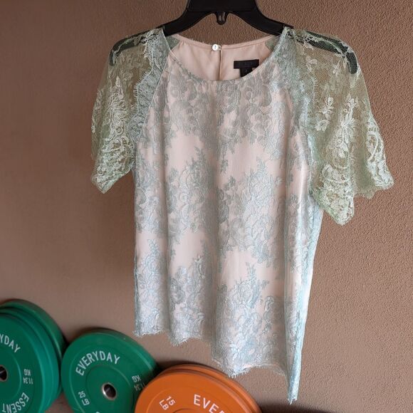 J. Crew Lace Overlay Blouse in Mint Aqua. - Picture 1 of 6